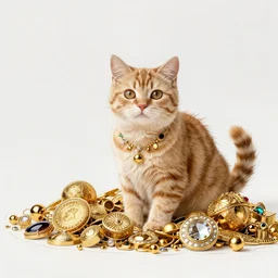 royal cat in a pile of gold and jewels, desktop background, path traced, highly detailed, high quality, digital painting, by studio ghibli, lise deharme, alexander jansson, paul lehr, tim white, hans zatzka, george stubbs, louis wain, alphonse mucha