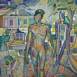 artwork of a building and humanoid in a nice scenery by louis tiffany,