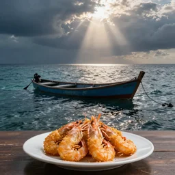 a plate of breaded scampi sat on the bottom of a trawl damaged sea
