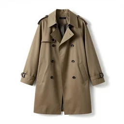 oversized trench coat, professional product shot, isolated on a pure white background, centered, entire object in frame, sharp focus, soft studio lighting