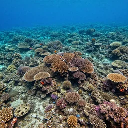 photo of a shallow coral reef, colorful, vibrant, caustics, blue water, realistic, detailed, 8k, hd, award winning photo,