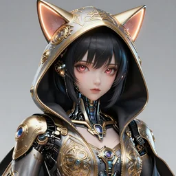 anime, cyborg girl, cat hoodie, rim lights, insanely detailed and intricate, hypermaximalist, elegant, ornate, hyper realistic, super detailed