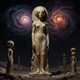 an ancient alien female momument staring into space at a supernova, by dorian cleavenger, by greg rutkowski, by wlop, by astri lohne, by zdzisław beksinsk