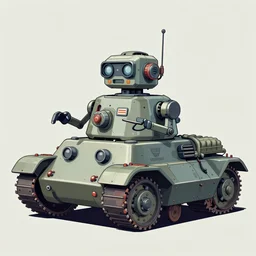 ( ( ( ( ( 1 9 5 0 s retro future android robot armytank. muted colors., ) ) ) ) ) by jean - baptiste monge,!!!!!!!!!!!!!!!!!!!!!!!!!