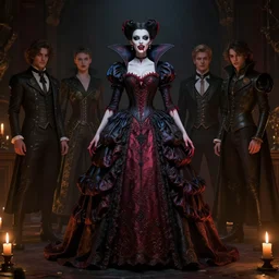 anya taylor - joy vampire queen, sharp fangs, blood, full body, intricate victorian dress, digital art, artstation, cinematic lighting, studio quality, smooth render, artgerm, joshua middleton, rafael albuquerque, moody lighting, candles, unreal and octane rendered, art style by klimt and nixeu and ian sprigger and wlop and krenz cushart