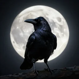 crow in front of the full big moon, digital art, high definition, 8k, high details, high quality