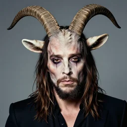Jared Leto in Elaborate Pan Satyr Goat Man Makeup and prosthetics designed by Rick Baker, Hyperreal, Head Shots Photographed in the Style of Annie Leibovitz, Studio Lighting