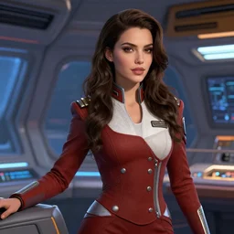 epic professional digital art of stunningly gorgeous brunette female starship navigator, by leesha hannigan, iris van herpen, artstation, cgsociety, wlop, epic, much wow, much detail, gorgeous, detailed, masterpiece