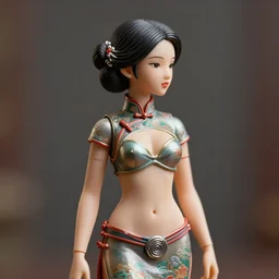 closeup profile portrait of tin toy china cheongsam girl, bikini, depth of field, zeiss lens, detailed, symmetrical, centered, fashion photoshoot, by nicoletta ceccoli, mark ryden, lostfish, breathtaking, 8 k resolution, extremely detailed, beautiful, establishing shot, artistic, hyperrealistic, octane render