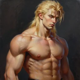 cosmic muscle god, blonde hair, strong jawline, 8 k, detailed oil painting, matte painting, trending on artstation,