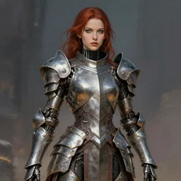 aesthetic warrior sorceress in scale armor portrait by Raymond Swanland, cyberpunk, sci-fi cybernetic implants