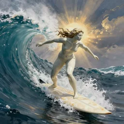 a sculpture of a women surfing a wave
