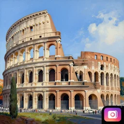 a painting of the colosseum in rome, an ultrafine detailed painting by Eric Dinyer, instagram contest winner, modern european fauvism, acrylic art, detailed painting-n9