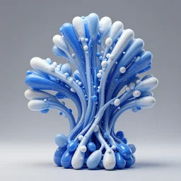 fine art photograph abstract sculpture, octane, unreal engine, by kelbv, tubes, veins, pumped full with blue and white ellipsoids, perfect studio lighting