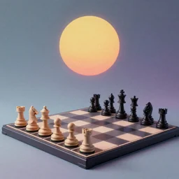 surreal chess, 80s style synthwave, lofi, matte colors