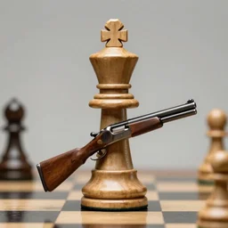 chess king piece holding a shotgun, by justin gerard, masterpiece, stunning