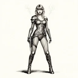 taylor swift made of toxic smoke as a d & d monster, full body, pen - and - ink illustration, etching, by russ nicholson, david a trampier, larry elmore, 1 9 8 1, hq scan, intricate details, inside stylized border