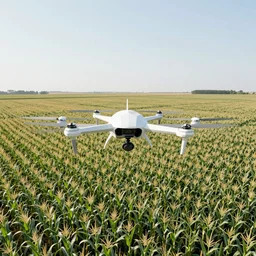 new minimalist low poly drone seen flying above a cornfield photograph