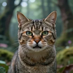 4 0 mm portrait photo of a very angry looking cat, in a magical forest. dof. bokeh. by artgerm and greg rutkowski. highly detailed 8 k. intricate. lifelike. realistic sony a 7 r iv. soft light. cinematic processing
