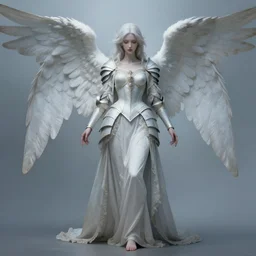 an infinitely detailed portrait of a frail and pale female peace angel elegantly. fully - clothed full - body, beautiful! scenery art!! coherent! by wlop & murata range, victorian armor trim, cold color palette, artstation / pixiv!! elegantly armored angel portrait full - body, dreamy art