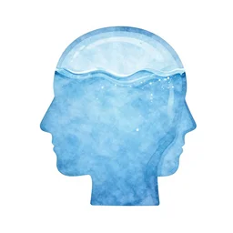 water icon of a realistic human head made out of water