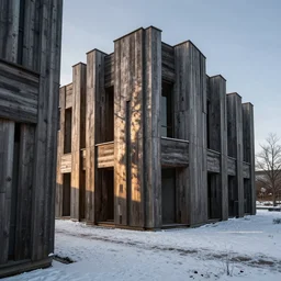 winter wooden austere structures inspired by Peter Zumthor