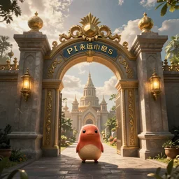 The gate to the eternal kingdom of platypus, fantasy, digital art, HD, detailed.