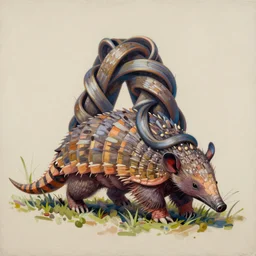 painting of the letter'a'intertwined with an armadillo