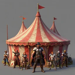 3d sculpt of a huge evil circus tent, artstaton, League of Legends, red dead redemption2, overwatch, digital illustration