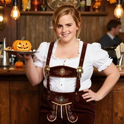 Chubby Emma Watson dressed in lederhosen serving as a Bar Maid at Ocktoberfest