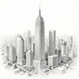 pencil sketch of a giant city, clean, detailed