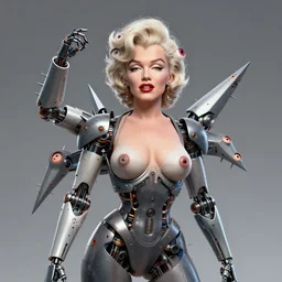 highly detailed marilyn monroe with multiple eyes and spikes, limbs by alex gray, android jones, karol bak, ayami kojima, artgerm, concept art, sharp angles, robot, 3 d, octane render, 8 k, unreal engine