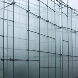 steel grid, transparent textile, glass, mist, trending on artstation, architecture