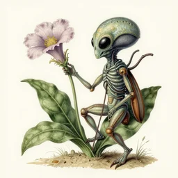 alien insectoid plant with alien flower vintage scientific botanical illustration style, made by Ernst Haeckel