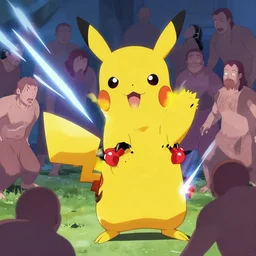 pikachu electroshocking a bunch of humans