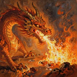 a beautiful painting of dragon breath burns the earth by greg rutkowski and thomas kinkade, trending on artstation, orange color scheme
