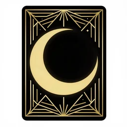 the moon, an art deco tarot card, black and gold on black, symmetrical, geometric, minimal, stark, abstract moon, crescent, bold lines, minimalistic, award - winning design, trending on pinterest