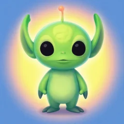 An cute alien, by Lisa Frank, retro airbrush