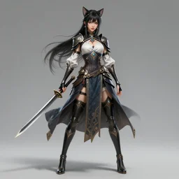 beautiful female catgirl fantasy martial arts fighter girl character full - length image, concept art futuristic norse, anime art, intricate details, highly detailed photorealistic portrait in the style of adam hughes, seseon yoon, artgerm and warren louw