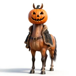 masked jack-o-lantern headed horseman, detailed 3d character render, full body, standing, isolated on a pure white background, centered, whole figure in frame, sharp focus, studio lighting