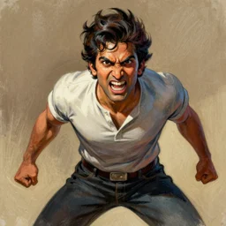 rahul kohli, by frank frazetta, pastel art, happy accidents, angry