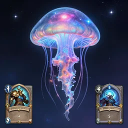 an astral mushroom jellyfish, galaxy theme, galaxy jellyfish, interstellar, artstation, hd, 8 k, sharp high quality artwork in style of greg rutkowski, concept art, blizzard warcraft artwork, hearthstone card artwork