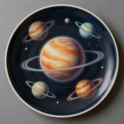 high quality studio portrait of the solar system drawn with olive oil on a plate