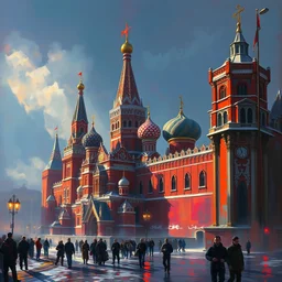 red square russia, extremely detailed, concept art, illustration, vivid colors, volumetric lighting, volumetric shadows, realistic oil painting by greg rutkowski,