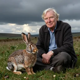 david attenborough sitting next to a rabid rabbit, still from nature documentary