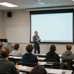 a photo of orson welles lecturing to a class of game programmers