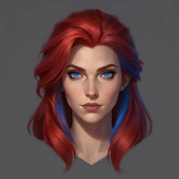 A detailed matte head on symmetrical fanart portrait of a distinguished elven woman  with red and blue hair by Charlie bowater and lise deharme wlop, trending on artstationhd,  dungeons and dragons art critical role