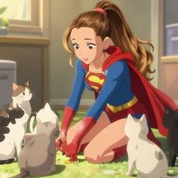 photorealistic Ariana Grande as a super hero rescuing cats, anime key visual, digital art, anime screenshot, kyoto animation, makoto shinkai, trending on artstation