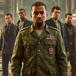 highly detailed portrait kanye west military uniform in gta v stephen bliss unreal engine fantasy art by greg rutkowski loish rhads ferdinand knab makoto shinkai lois van baarle ilya kuvshinov rossdraws tom bagshaw global illumination radiant light detailed intricate environment