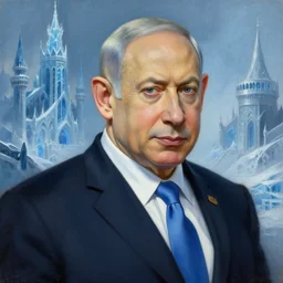 insanely detailed painting of benjamin netanyahu, medieval icy kingdom in background, by ted nasmith